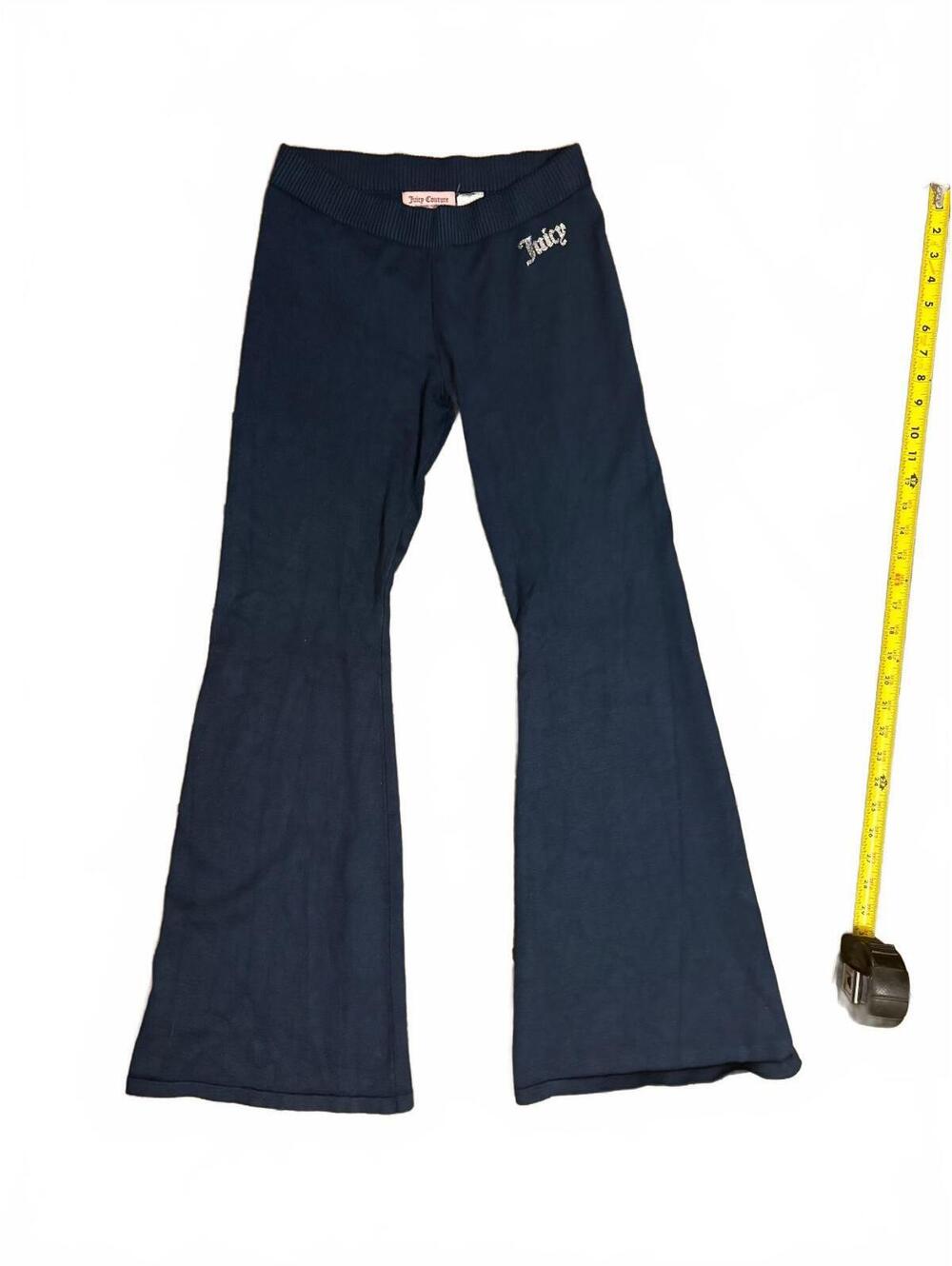 Vintage Y2K Juicy Couture Navy Low Rise Flare Pants Small Rhinestone Logo